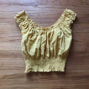 Yellow Ruffled Crop Top with Flower detailing